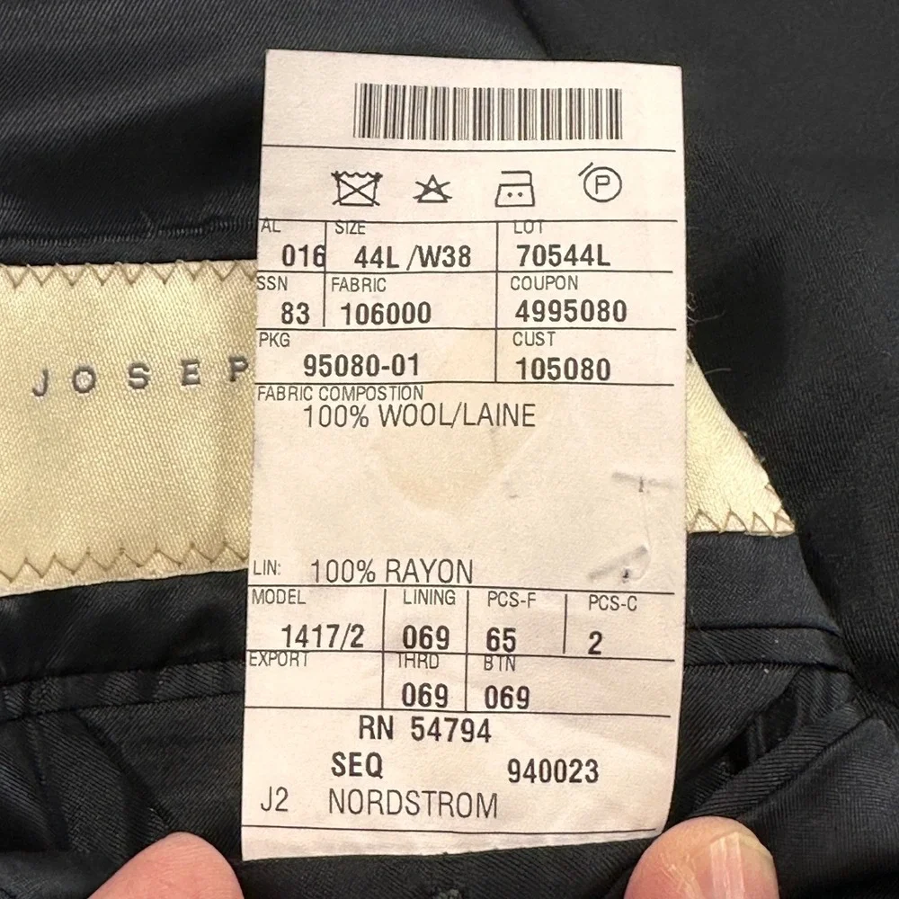Joseph Abboud Nordstrom Pinstripe Wool Blazer Mens 44L Black‎ 3-Button | Classic